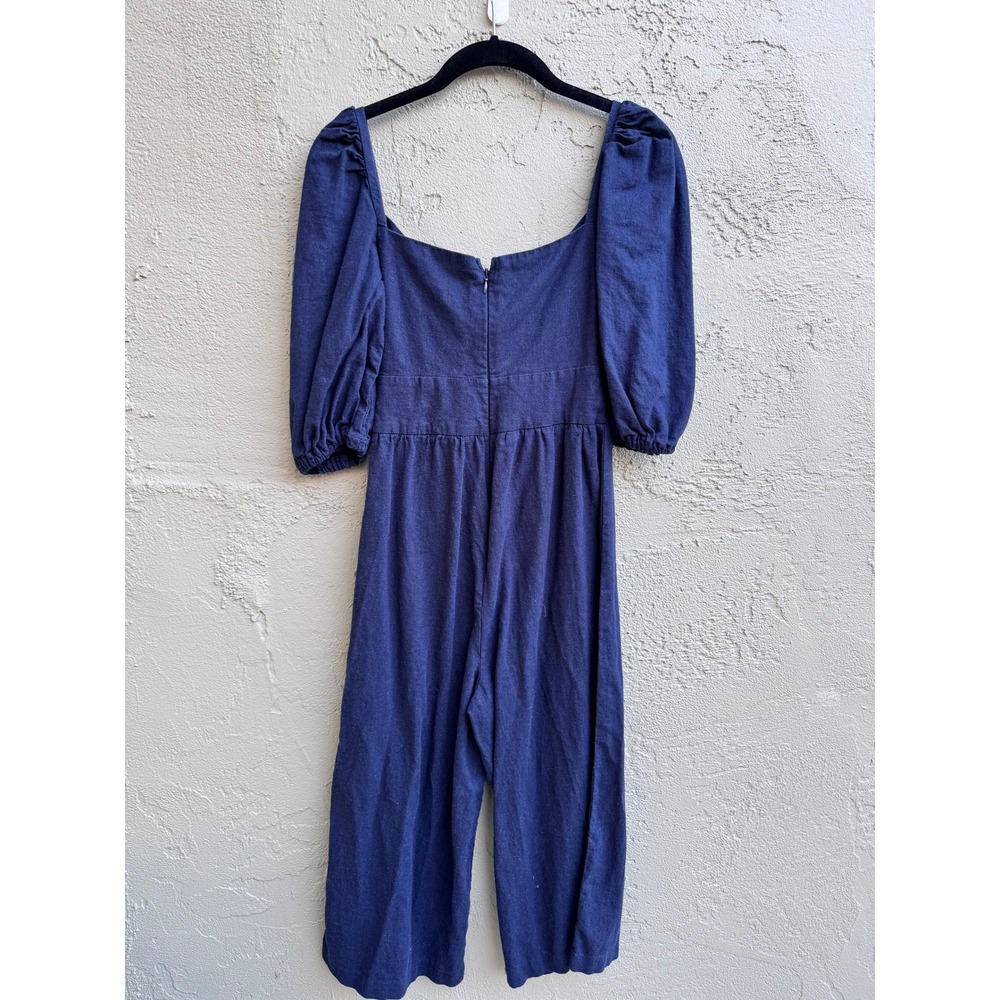 ASOS Design Navy Blue Linen Tie Front Jumpsuit SZ 2 Minimalist Cottage Milkmaid